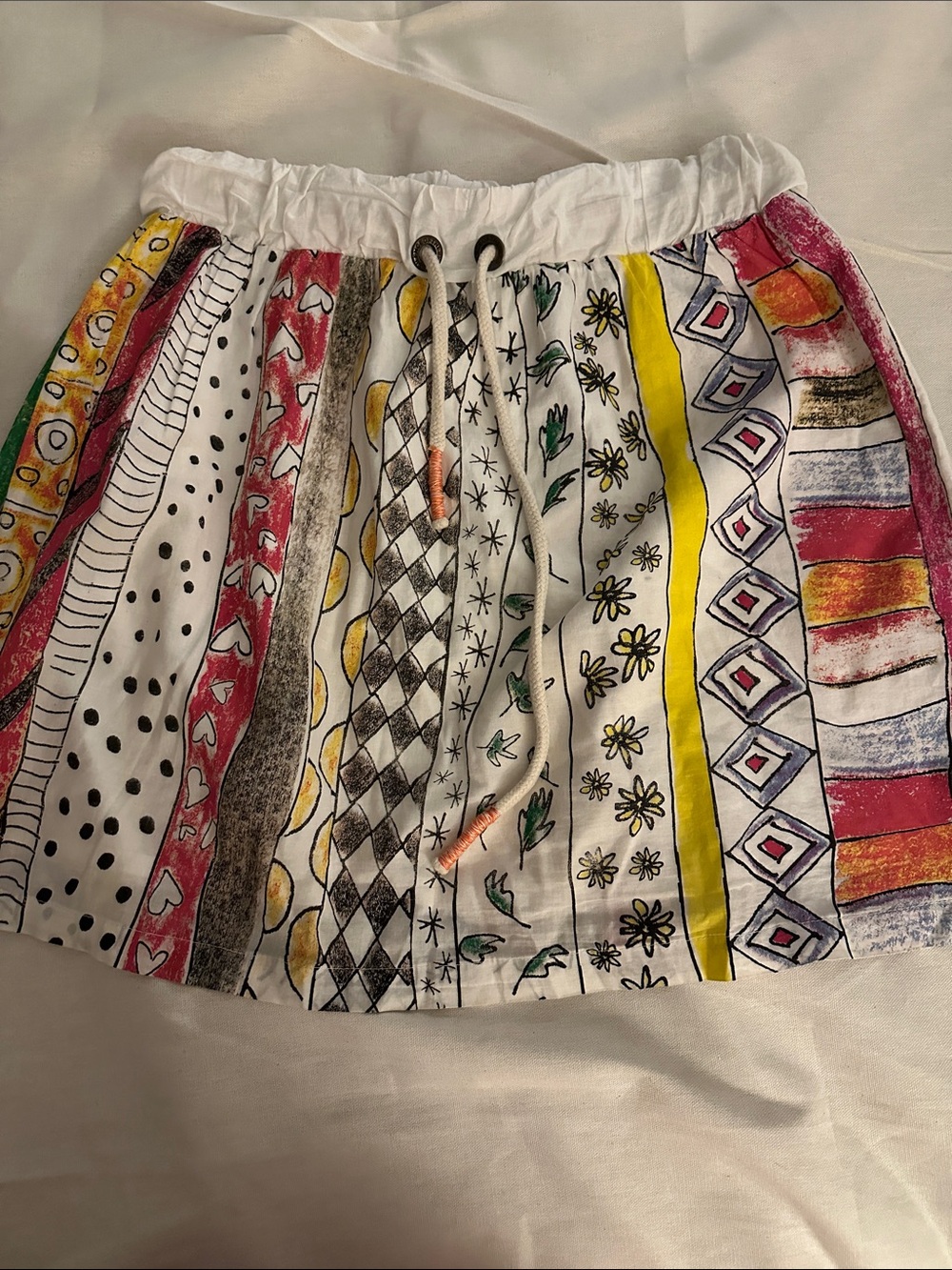 Silence of the Bees Turkey Abstract Print Drawstring Mini Skirt Boho Y2K